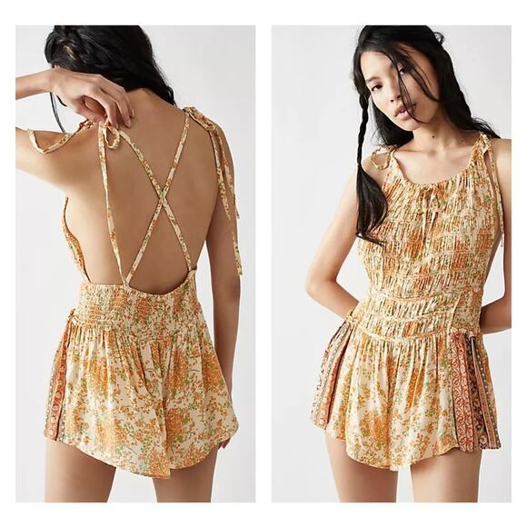 NEW Free People Run Free Ruched Romper Size Large - Picture 1 of 7